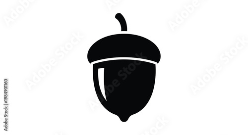 A simple black silhouette of an acorn with cap and stem