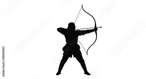 Silhouette of an archer drawing back a bow focused and prepared