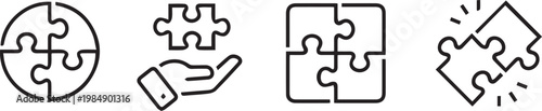 puzzle piece icon set line art teamwork collaboration problem solving strategy business solution vector outline
