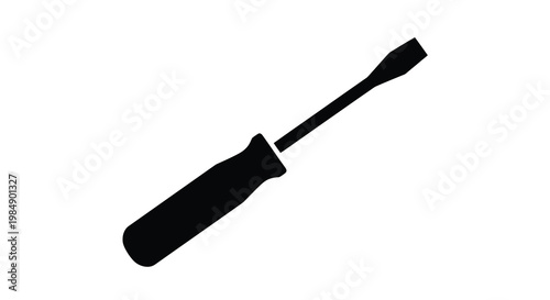 A simple black and white illustration of a flathead screwdriver