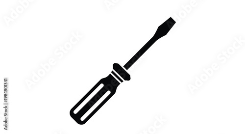 Simple black silhouette of a flathead screwdriver on a white background