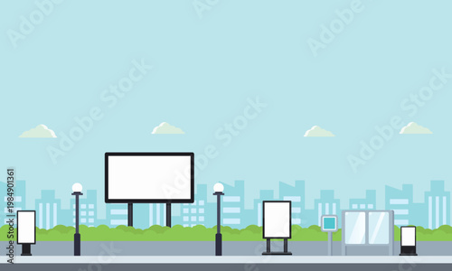 City Digital Signage Scene (Outdoor Advertising Display Illustration)