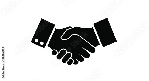 Black silhouette of two hands firmly shaking in a business agreement
