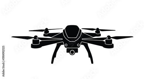 Black silhouette of a quadcopter drone with a camera gimbal