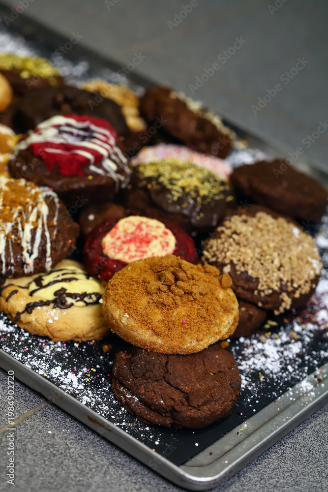 Fototapeta premium cream cookies with various fancy fillings