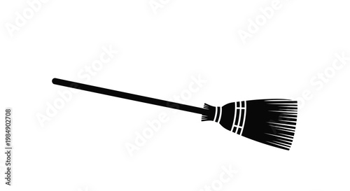 A simple black silhouette of a traditional household broom with bristles