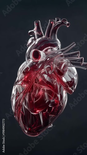 3D Medical Animation of a Human Heart with Glowing Pulse and Transparent Glass Texture