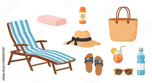 Beach, summer, vacation, relaxation, icons, 8 elements, vector graphics