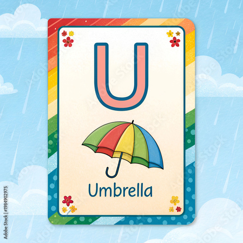 alphabet flashcard with letter u for umbrella