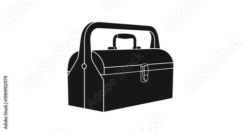 A black and white illustration of a vintage metal toolbox