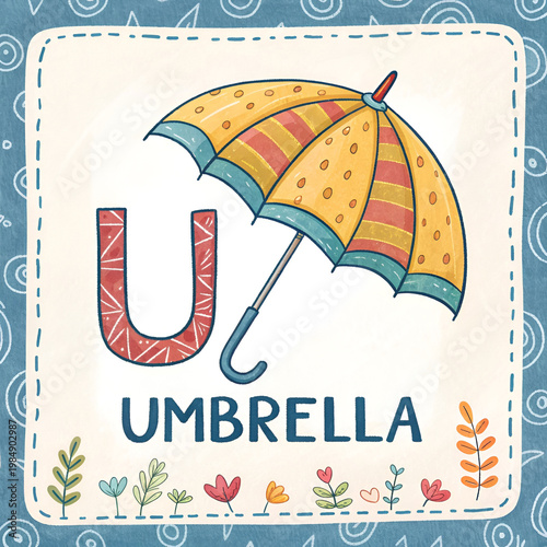 alphabet flashcard with letter u for umbrella