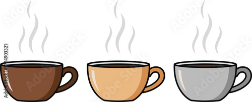 Three steaming coffee cups vector illustration
