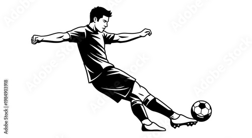 Dynamic Soccer Player Kicking Ball in Action.