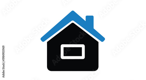 Simple illustration of a house with a dark body and blue roof