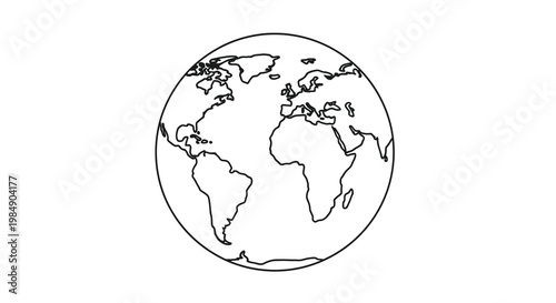 Simple line drawing of planet earth showing continents and oceans