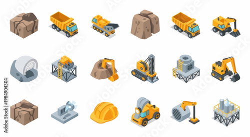 Construction Equipment and Building Icons Set.
