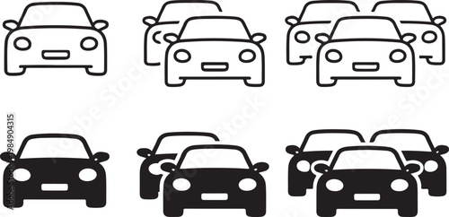 Minimalist Automotive Vehicle Icon Collection in Solid and Outline