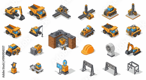 Construction industry isometric icons set vector illustration.