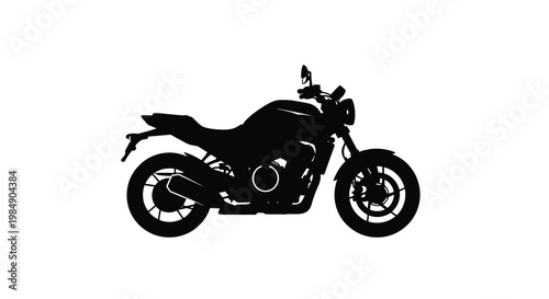 Silhouette of a modern motorcycle against a plain white background