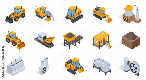 Collection of Construction Equipment and Machinery Icons.