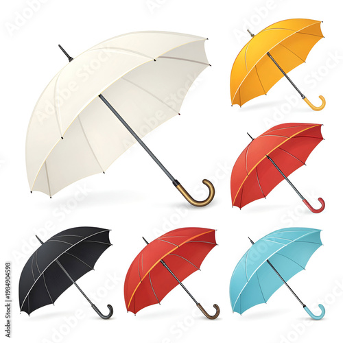 colored realistic umbrella icon set with different