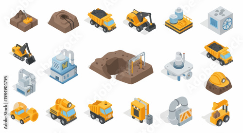 Isometric Construction and Mining Equipment Collection.