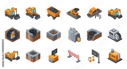 Isometric Industrial Mining Equipment and Structures Collection.