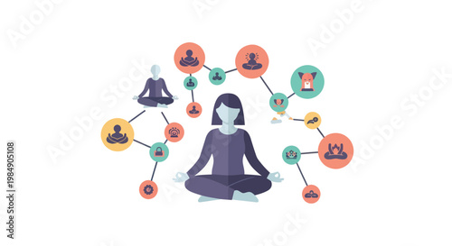 Woman meditating connecting with people network.