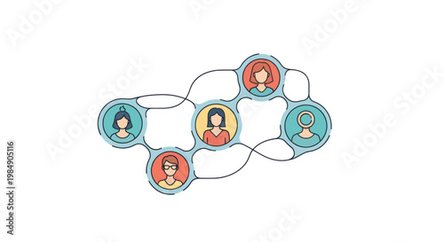 Network of Connected People Icons Representing Social Connections.