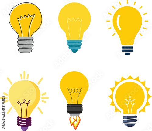 Creative Idea Light Bulb Icon Set with Innovation and Solution Concepts
