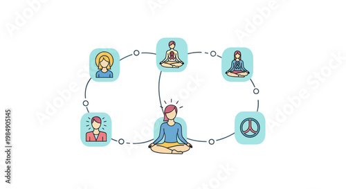 Group meditation connection and mindfulness practice illustration.