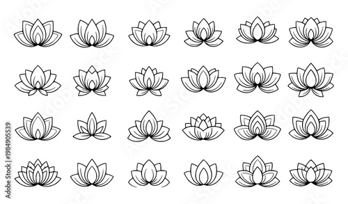 Lotus floral emblem vector set black leaf symbol decorative icons