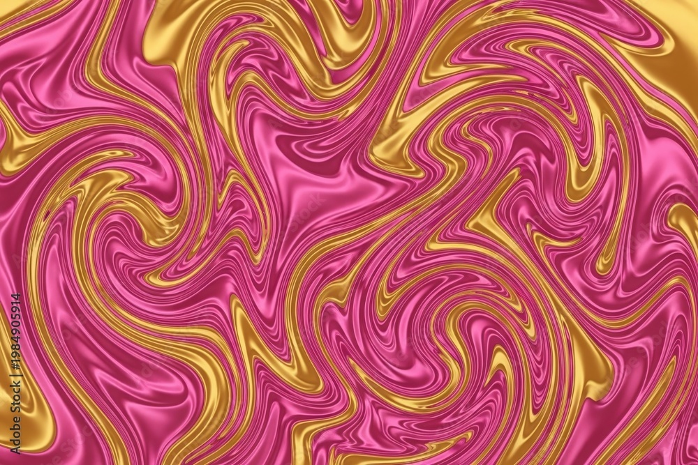 Fototapeta premium Vibrant swirling liquid art in metallic pink and gold creates a luxurious, abstract background.