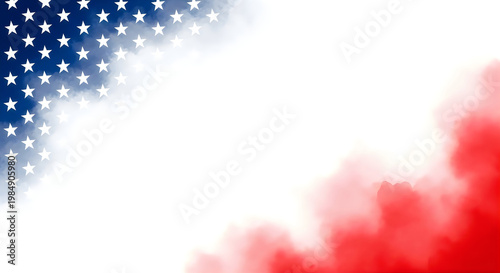 American flag inspired background with red and blue watercolor splashes and stars, american