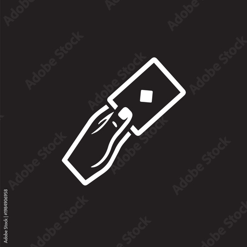 Minimalist white outline icon of hand holding card