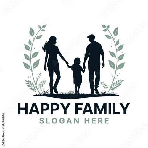 happy family logo design silhouette vector line art logo design