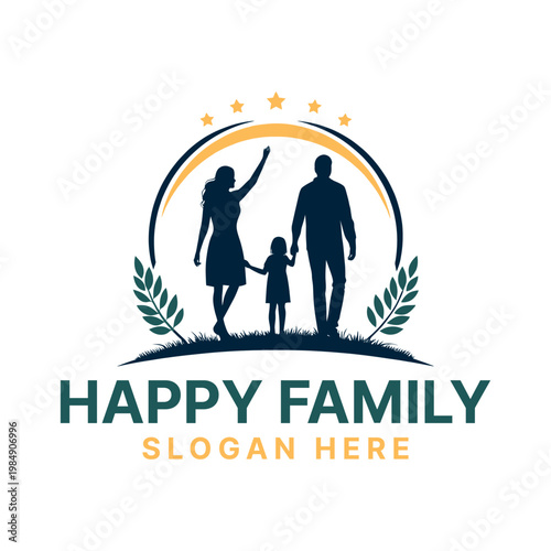 happy family logo design silhouette vector line art logo design