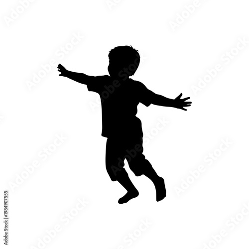 A child's silhouette jumping in the air with arms outstretched silhouette