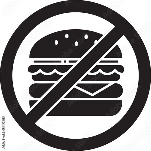 A prohibiting symbol over a burger isolated on a transparent background during a dietary concept