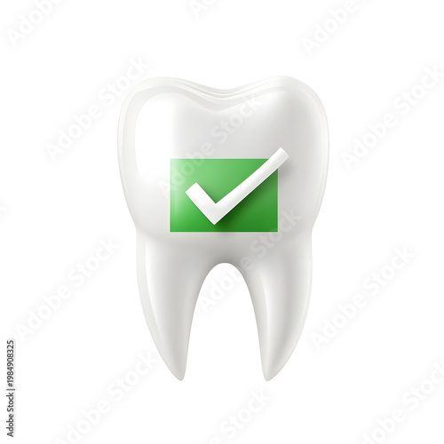 Tooth with a green check mark symbolizing healthy teeth isolate on white background no shadow