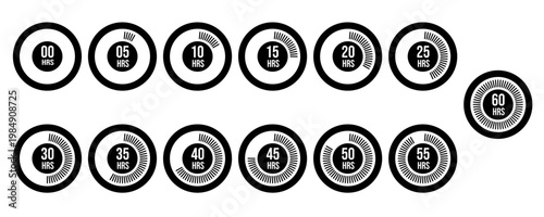 Set of Hour Timer Icons Progress Tracking Circle Indicators