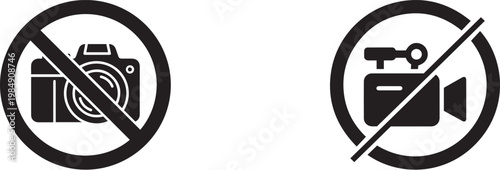 No photography or videography symbols isolated on a transparent background for prohibition signage