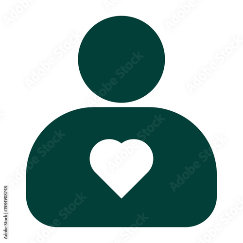 User Profile Icon with Heart Shape Symbol in Dark Green