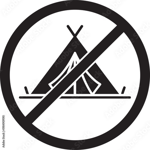 Prohibition symbol with tent icon on transparent background for outdoor activity restrictions