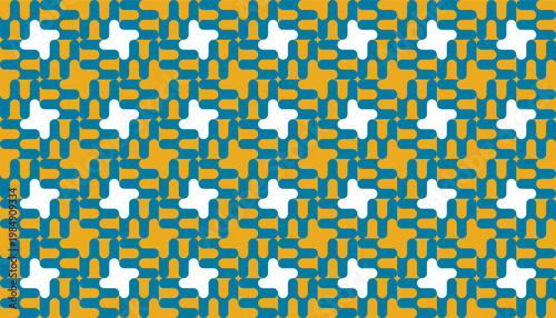 Retro geometric seamless pattern with colorful rounded shapes, vintage 70s style abstract vector background, Modern mustard yellow and teal blue geometric pattern.