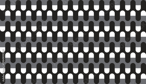 Modern seamless pattern with rounded capsule shapes, monochrome interlocking geometric vector background
