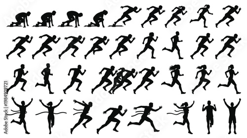 Runners silhouettes male and female collection running people in motion.