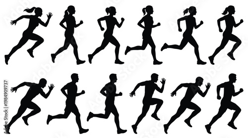 Running people silhouettes set male and female runners sports collection.