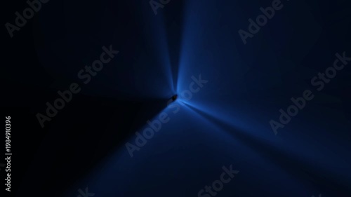 Blue Volumetric Light Rays Animation: Cinematic Glowing Starburst and Neon Sunbeams on Dark Background for Sci-Fi Intro, Tech Background, Stage Spotlight, and Dramatic Particle Motion Graphics Loop