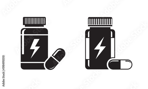 Sports nutrition icon. Simple solid style. Fitness supplement, Sport, container, gym, energy,